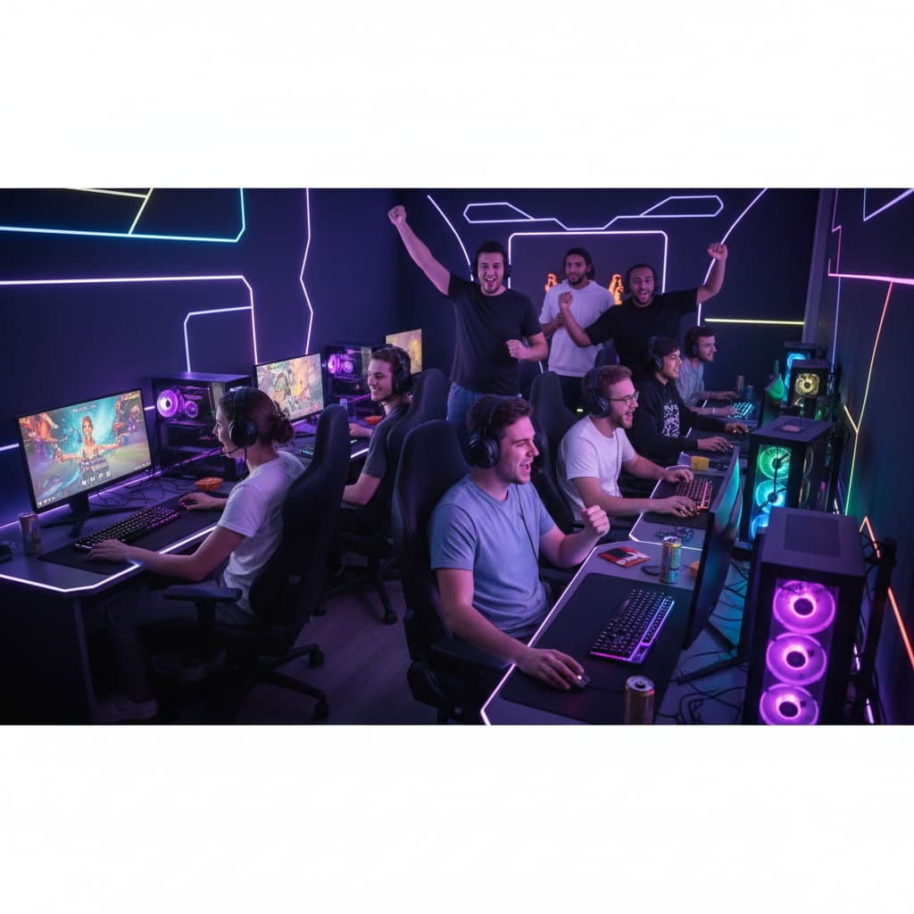 Gruppe bei einer LAN-Party im Gaming-Club